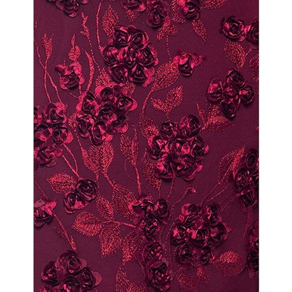 NWOT Xscape Burgundy Floral Long Sleeve Gown - Picture 5 of 7